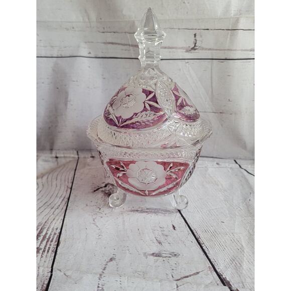 Anne Hutte Bleikristall Lead Crystal Cranberry Candy Dish Made n Germany - Picture 1 of 15